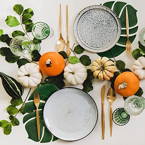 ATFL 8.3'' Artificial Medium Palm Leaves,50 PCS Fake Tropical Monstera Faux Palm Leaves for Safari Jungle Hawaiian Luau Party Table Decoration Wedding Birthday Beach Theme Party (Green, 50)… - Image 7