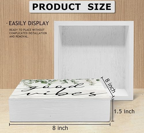 SRADMO Botanical Eucalyptus Leaves Wood Box Sign Desk Decor 8x8 inches, Rustic Eucalyptus Leaves Wooden Block Box Sign Decoration For Home Shelf Table Office Decor Decorative Signs & Plaques - Image 7