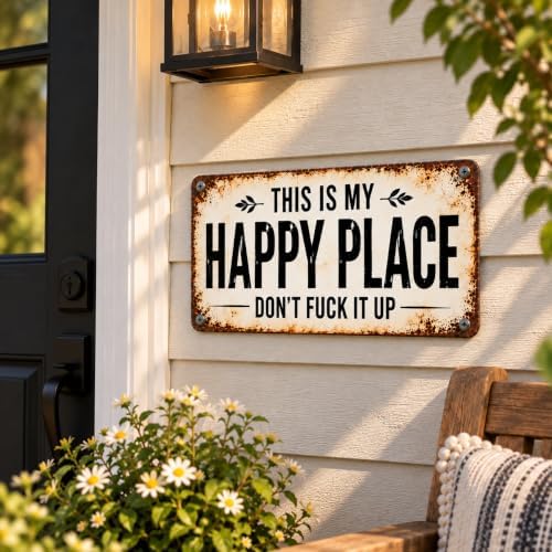 Love You, Bye – Vintage Metal Wall Sign, Metal Signs, Hallway Entryway Door Signs Decor, 16 X 4 Inch Aluminum Rustic Wall Art, Farmhouse Style Hanging Plaque for Decoration (1, Happy Place, L) - Image 4
