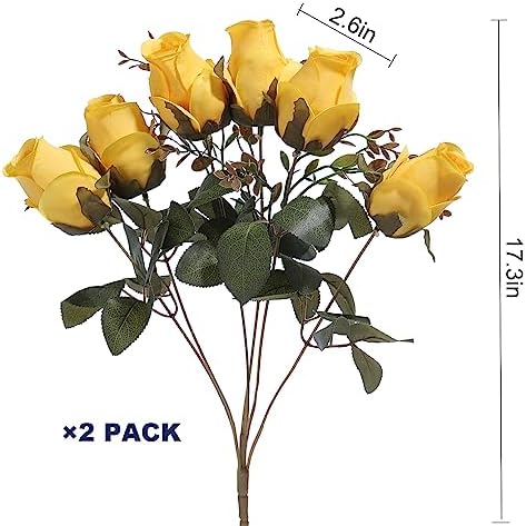 Artificial Rose Flowers 12 Heads 2 Bundles Silk Rose Bouquets, Burgundy - Image 3