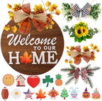 Interchangeable Welcome Sign for Front Door with 4 Seasonal Wreaths and 14 Changeable Icons, Farmhouse Front Door Signs, Door Decoration Porch Decor, Seasonal Wooden Home Sign home décor (6wood) by HOME