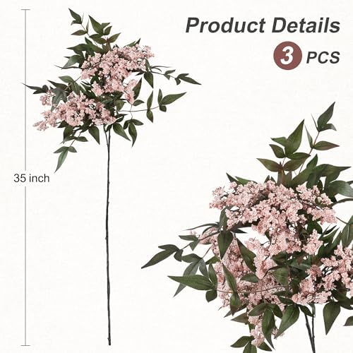 Fake Flowers 3 Pcs 35 Inch Greenery Stems Branches for Vase Floral Stems Realistic Sedum Spray for Home Decor Table Office Wedding Bedroom Party DIY Floral Arrangements Farmhouse Mantel - Image 2