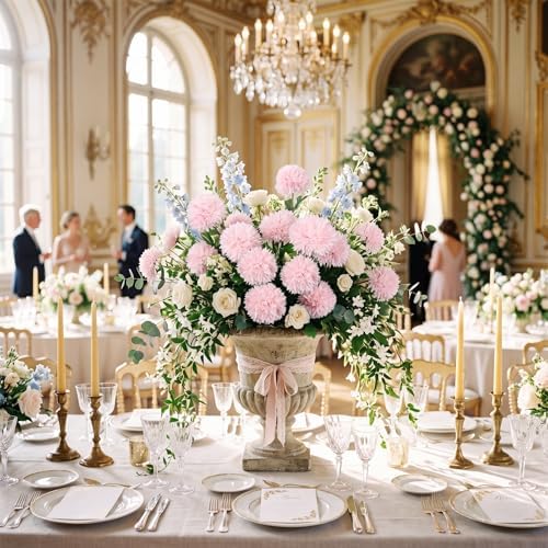 8PCS Pink 24 Heads 3" Large Chrysanthemum Artificial Flower Balls Stems - Image 6