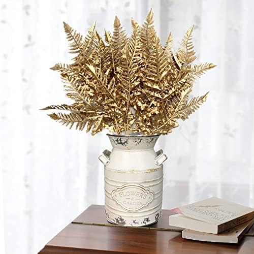 CATTREE Christmas Artificial Plants Decoration, Plastic Golden Shrubs Plant Simulation Boston Leaves Fake Fern Grass for Wedding Party Indoor DIY Home Office Table Centerpieces Decor - Gold 2 Pack - Image 2