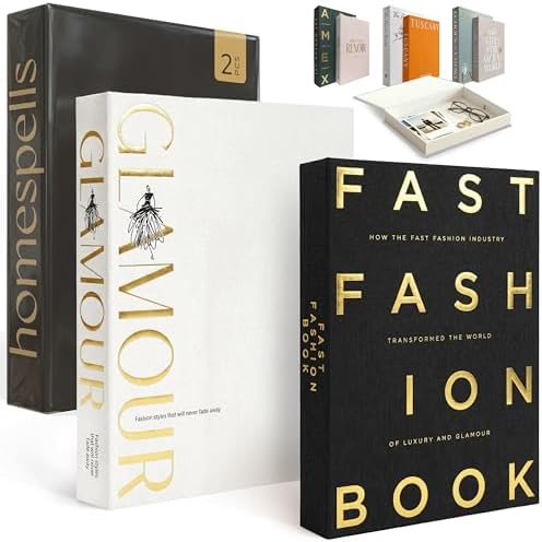 Decorative Books for Home Decor – Black & Ivory Linen Faux Books for Decoration: Aesthetic Fake Book Shelf, Living Room, Mantle, Entryway & Coffee Table Decor – Stack Faux Book Storage Box, Set of 2 by Homespells