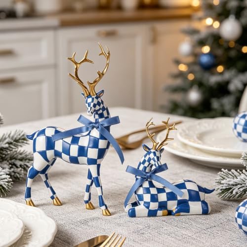 WDS WONDROUS Christmas Reindeer Decorations, Modern Blue White Table Decor - Image 2