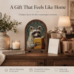 Wooden Tabletop Sign Funny Raccoon Decor for Bookshelf Desk Shelf, Arched Wood Frame Vintage Reading Animal Art, Rustic Home Office Display Accent for Animal Lovers - Image 5