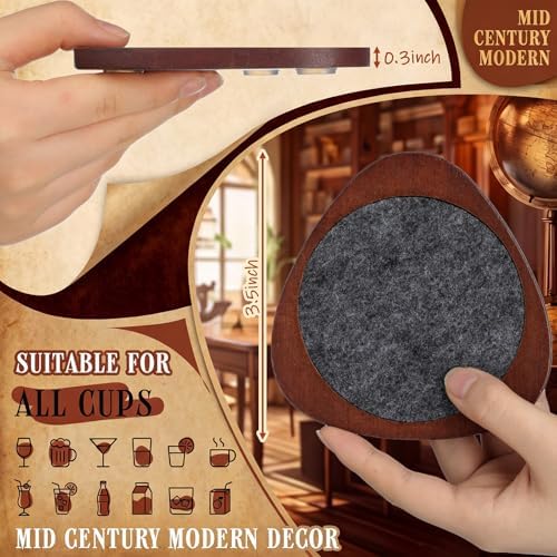 Newtay 6 Pcs Mid Century Modern Coasters Wood Absorbent Coaster, Classic - Image 2