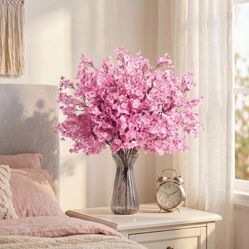 SITUMEIZI 6Pcs Pink Artificial Baby's Breath Flowers 19.3 Inch Silk Gypsophila Bundles Real Touch Fake Flowers for Wedding, Home Decor, Fall Centerpieces DIY Floral Arrangement - Image 3