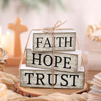 CroBlissful 4 Pcs Farmhouse Wooden Table Decor Christian Tiered Tray Decorations Rustic Religious Gift Block Sign Faith Hope Trust Table Centerpiece for Home Kitchen Living Room Shelf Mantle - Image 3