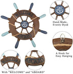 2 Pack 13" Nautical Beach Wooden Ship Wheel and 13" Wooden Anchor with Rope Nautical Boat Steering Wheel Rudder Anchor Wall Art Decor Door Hanging Ornament Beach Theme Home Decoration(Retro Brown) - Image 4