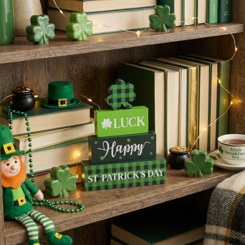 4Pcs Fall Decorations, Wooden Table Decor for Thanksgiving (St. Patrick's Day) - Image 5
