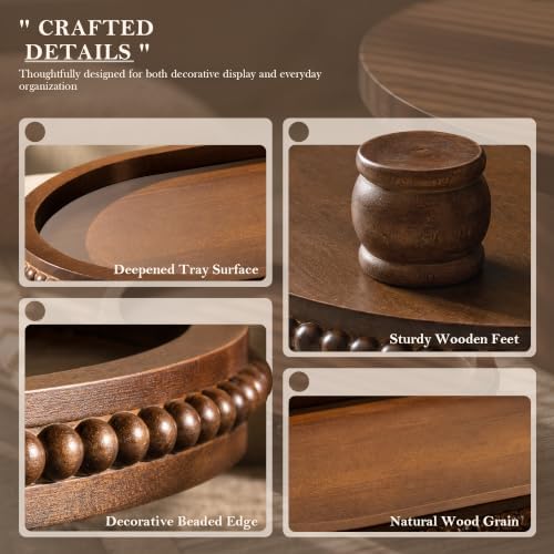 Oval Decorative Wooden Tray with Beaded Edge for Bathroom Counter, Brown - Image 6