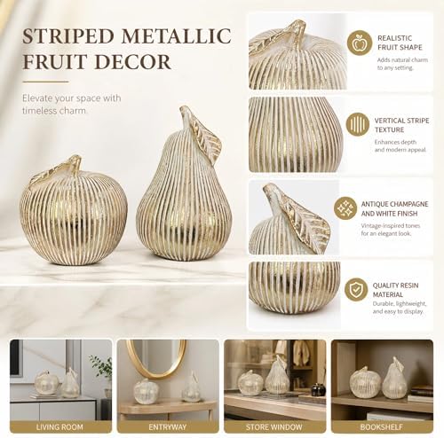 Gold Apple and Pear Decor Set,Retro Fruit Figurines Home Decor, Modern Decorative Ornaments for Living Room Office Desk Shelf Coffee Table, Unique Gift and Tabletop Accent - Image 6