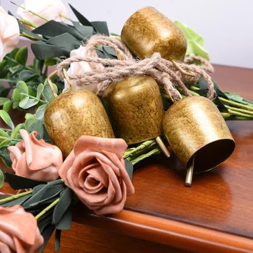 2 Pack Gold Metal Vintage Bells with Jute Hanging Rope - Image 3