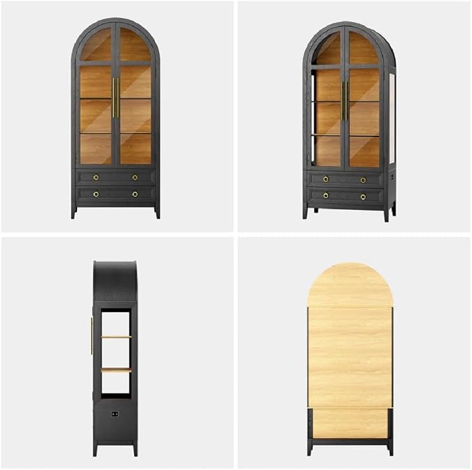 Arched Curio Cabinet with Glass Doors, 4-Tier Display Cabinet with 2 Drawers - Image 9