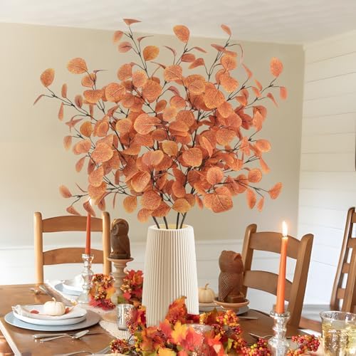 4Pcs Artificial Eucalyptus Leaves Stems 33.8‘’ Eucalyptus Branches Fake Poinsettia Flowers Faux Plants for Home Table Fireplace Party Wedding Thanksgiving Décor - Image 5