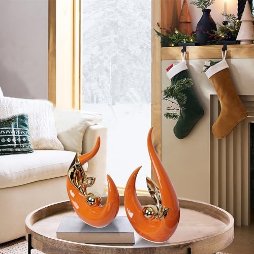 2 PCS Orange Gold Home Decor Accent Ceramic Statue Abstract Sculptures Centerpieces Mid Century Modern Decor for Tables Coffee Table top Decorations for Living Room Desktop Shelf Dining Room Kitchen - Image 5