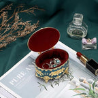 Hipiwe Vintage Metal Jewelry Box - Oval Trinket Ring Case with Gold Rose - Image 3