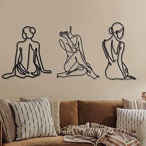 Photect 3 Pcs Metal Wall Art Minimalist Woman Line Decor, Classic, Black by Photect