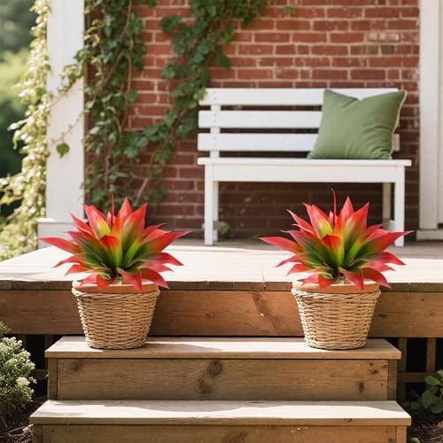 Artificial Agave 22" Faux Agave Fake Greenery Outdoor Artificial Plant Fake Plant for Indoor Home Decoration Plastic Plant Outdoor Decor Front Porch Decor Simulation Plants (Red 2Pcs) No Vase - Image 5