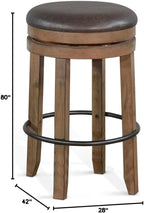 Pemberly Row Set of 3 Natural Brown Wood Bar Unit and 2 Backless Swivel Barstool - Image 9