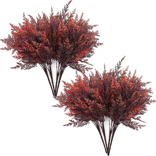 CATTREE Artificial Fern Shrubs Fake Boston Ferns Plant Bushes Plastic Leaves Plants Indoor Outdoor Garden Window Box Verandah Decor Party Table Centerpieces Wedding Christmas DIY Decoration Red 8 Pack by CATTREE