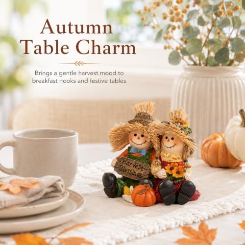 Hodao Thanksgiving Decorations Indoor Fall Scarecrow Couple Resin Figurine - Image 5