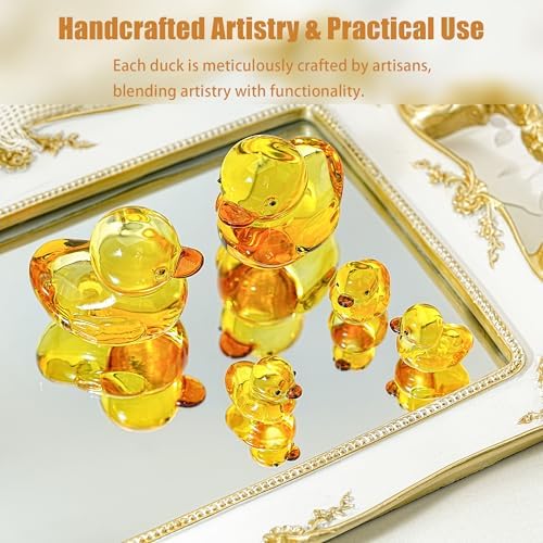 5 Pcs Yellow Glass Duck Figurines Mini Crystal Animal Desk Decor - Image 3