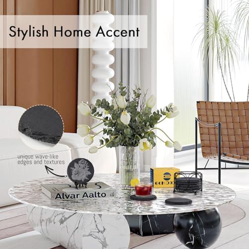Slate Coasters Set of 8 with Metal Holder, Modern Stone Coasters for Drinks - Image 5