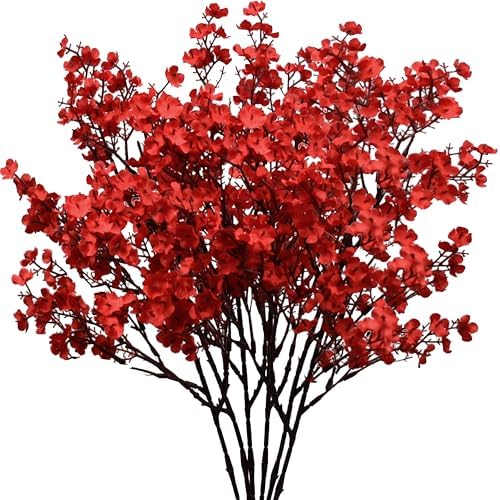 Mandy's 6 Bundles Artificial Red Baby’s Breath Flowers by Mandys