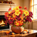 6 Bundles Artificial Fall Morning Glory Flowers for Outdoors, UV Resistant No Fade Fake Faux Fall Flowers with Maple Leaves for Thanksgiving Farmhouse Harvest Home Garden Patio Decor - Image 6