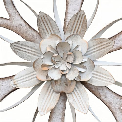 Whitewash Flower Wall Decor,Metal Wood Rustic Farmhouse Wall Art 12inch - Image 5