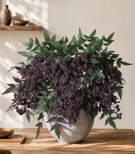 Artificial Plants Indoor 3 Pcs 35 Inch Faux Berry Stems for Vase Artificial Flowers Indoor for Wedding Holiday Seasonal Farmhouse Mantel Table Centerpiece Dark(Purple) by FancyPlus