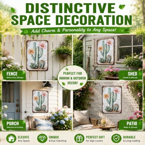 Bouquet Square Vintage Tin Sign Cactus Wall Art Cacti Art Wall Sign Decor for Home Kitchen Garage Outdoor Yard Farmhouse 8x12 Inch - Image 5