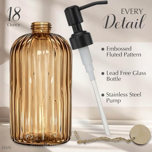 JASAI 18Oz Amber Glass Soap Dispenser with Black Pump for Hand Soap - Image 2