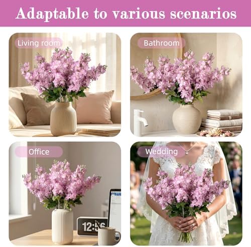 Fake Flowers 23.6” Delphinium Artificial Flowers 8Pcs Silk Flowers with Stems Long Stem Artificial Flowers for Tall Vase Faux Flowers for Indoor Home Decoration Wedding Decoration Centerpiece (Purple) - Image 4
