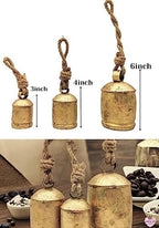 Shabby Chic Vintage Country Style Rustic Metal Bells Set of 3 Hanging Harmony Giant Cow Bells on Rope - Image 2