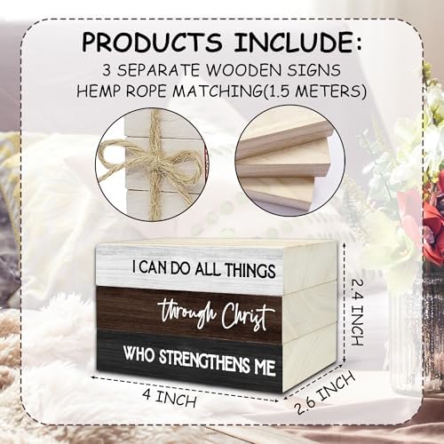 Decorative Books for Home Decor, Wood Book Stack for Table Decor, I Can Do All Things Through Christ Who Strengthens Me Decoration Books for Office Shelf, Farmhouse Stacked Books Decoration (L71) - Image 2