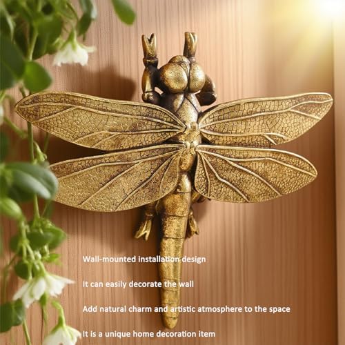 KISWIAR Gold Dragonfly Wall Sculpture, 3D Resin Dragonfly Wall Decor, Vintage Insect Wall Hanging Decoration for Living Room Bedroom Farmhouse (Golden) - Image 5