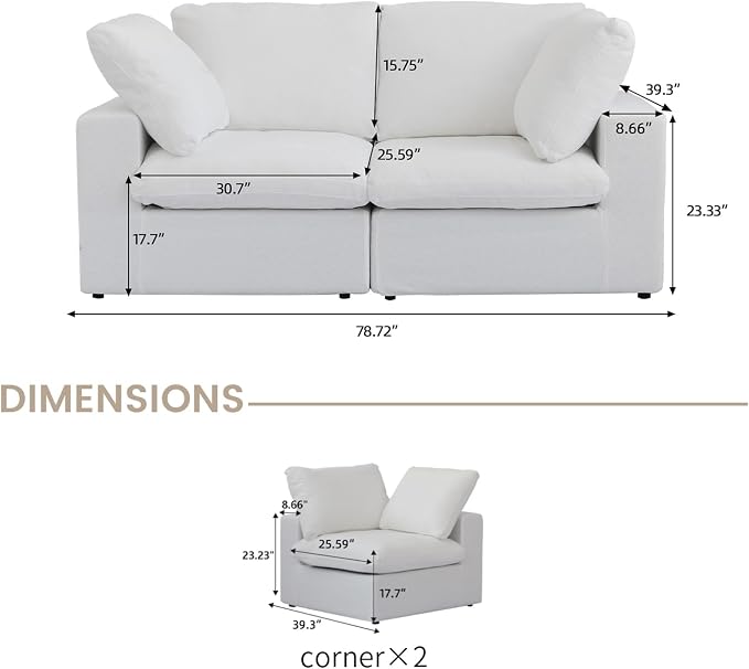 Cloud Modular Sectional Sofa Couch, 80.3" Convertible Couches Loveseat - Image 2