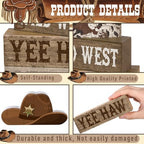 Yuntau 4 Pcs Western Cowboy Table Decor Wooden Block Signs Cowboy Hat Set - Image 3