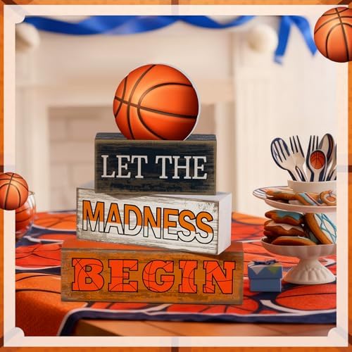 Yuntau 4 Pcs Basketball Table Decorations Wooden Blocks Tiered Tray Decor - Image 4