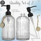 JASAI 2PACK 18Oz Simple Glass Soap Dispensers with Black Rust Proof Pump - Image 2