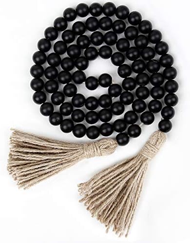 RAMIRABI 58in Wood Bead Garland, Farmhouse Rustic Country Decor, Black by RAMIRABI