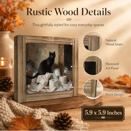 Funny Black Cat Wood Plaque Sign, Halloween Bathroom Shelf Decor 36 - Image 3