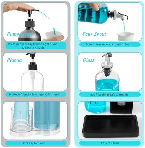 Glass Mouthwash Dispenser for Bathroom, 16 OZ Mouthwash Dispenser with Pour Spout and Wood Cup Holder and Tray, Mouth Wash Bottle Container, Black Kitchen Bathroom Decor and Accessories - Image 4