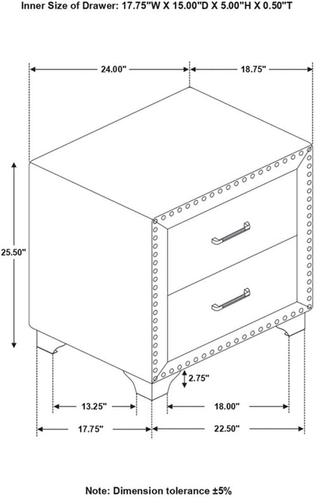 Pemberly Row 2-Drawer Velvet Upholstered Nightstand, Pacific Blue, 25.5" H x - Image 3