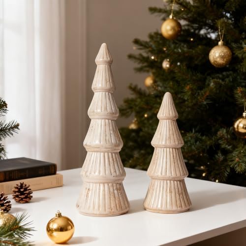 WONDROUS' DECO Wooden Christmas Tree Figurine, Tabletop Pink and Gold - Image 4