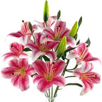 12 Artificial Lily Flowers with 9 Heads Full Bloom Lily & 3 Buds, Long Stem Artificial Stargazer Lilies, Faux Tiger Bouquets for Home Hotel Office Party Decor Table Centerpieces（Dark Pink by SOFTKIDS